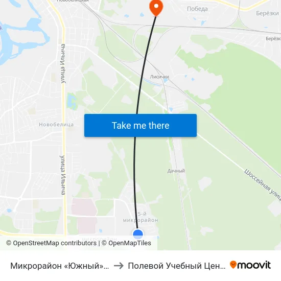 Микрорайон «Южный» (Высадка) to Полевой Учебный Центр Белгута map