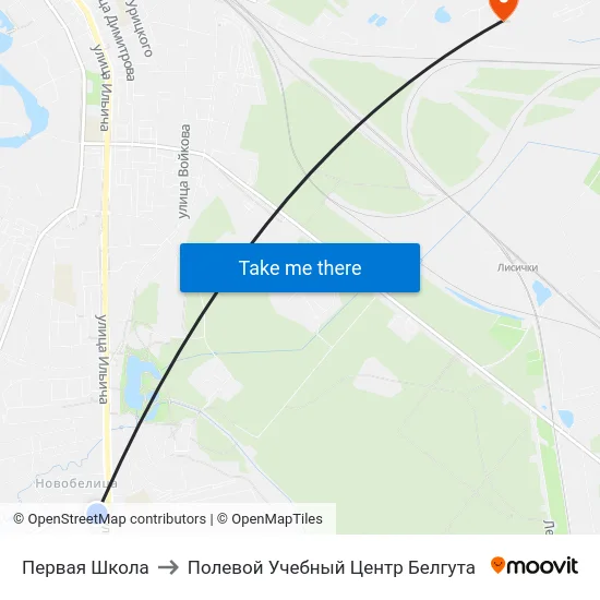 Первая Школа to Полевой Учебный Центр Белгута map