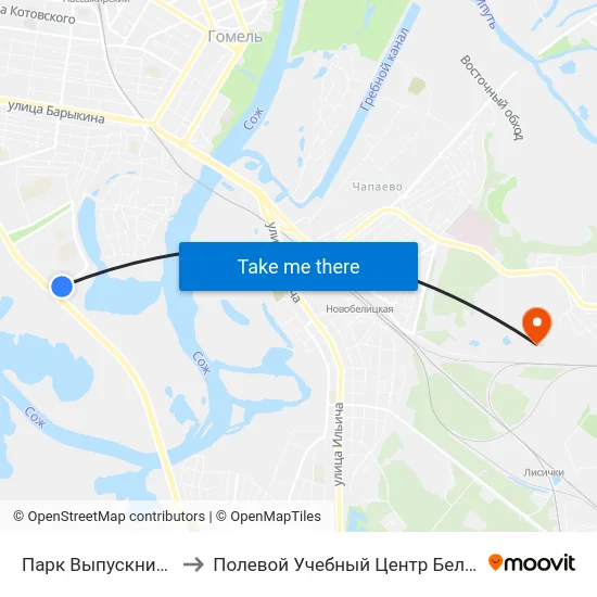 Парк Выпускников to Полевой Учебный Центр Белгута map