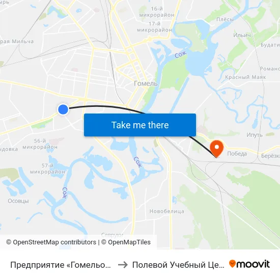 Предприятие «Гомельоблавтотранс» to Полевой Учебный Центр Белгута map