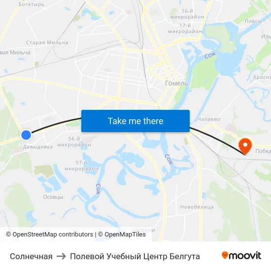 Солнечная to Полевой Учебный Центр Белгута map