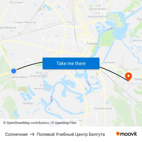 Солнечная to Полевой Учебный Центр Белгута map