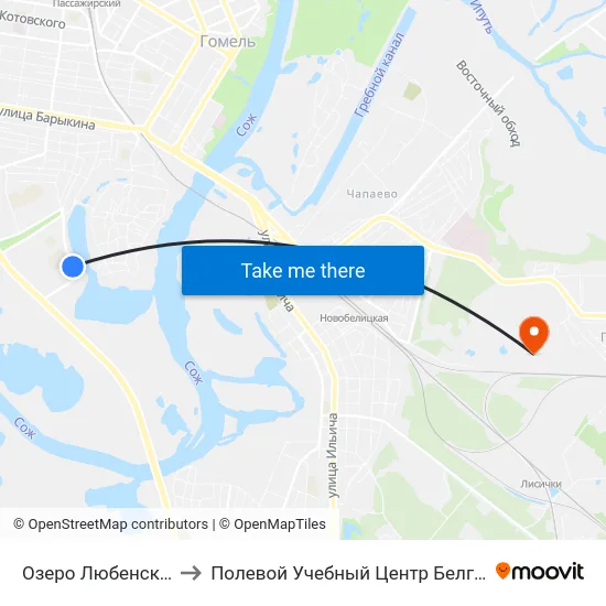 Озеро Любенское to Полевой Учебный Центр Белгута map