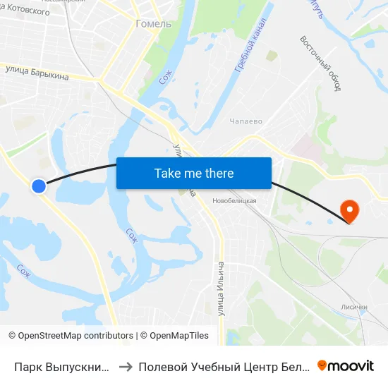 Парк Выпускников to Полевой Учебный Центр Белгута map