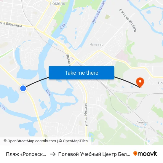 Пляж «Роповский» to Полевой Учебный Центр Белгута map