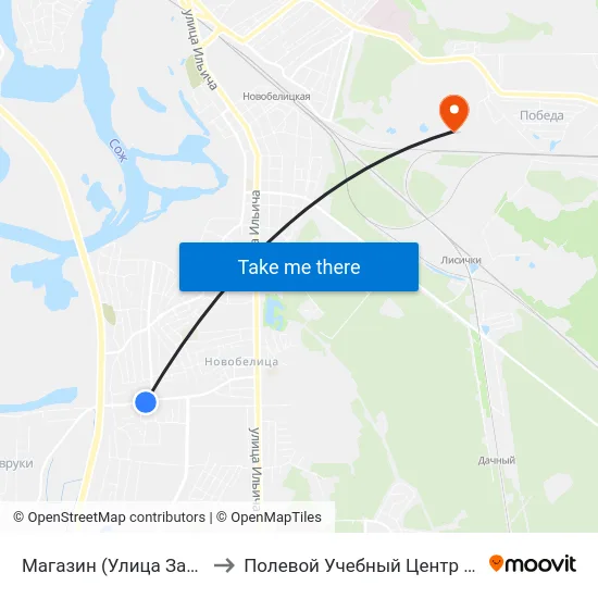 Магазин (Улица Зайцева) to Полевой Учебный Центр Белгута map