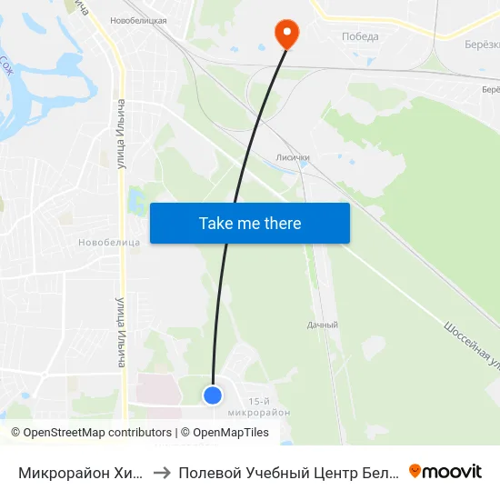 Микрорайон Химы to Полевой Учебный Центр Белгута map