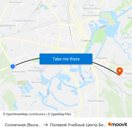 Солнечная (Высадка) to Полевой Учебный Центр Белгута map