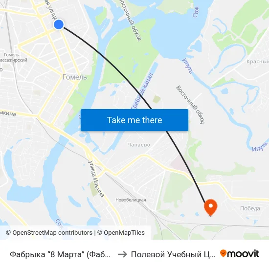 Фабрыка “8 Марта” (Фабрика «8 Марта») to Полевой Учебный Центр Белгута map