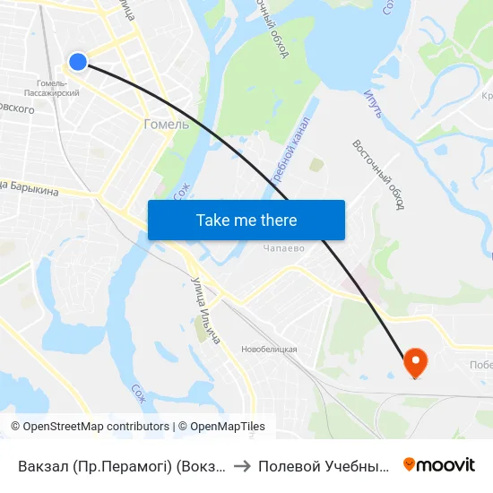 Вакзал (Пр.Перамогі) (Вокзал (Проспект Победы) to Полевой Учебный Центр Белгута map