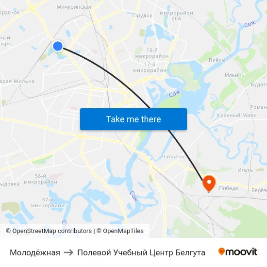 Молодёжная to Полевой Учебный Центр Белгута map