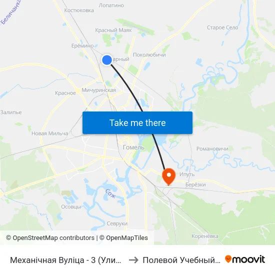 Механічная Вуліца - 3 (Улица Механическая — 3) to Полевой Учебный Центр Белгута map