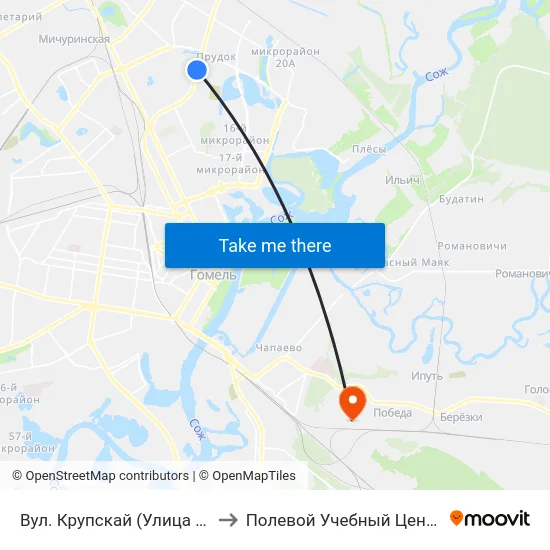 Вул. Крупскай (Улица Крупской) to Полевой Учебный Центр Белгута map