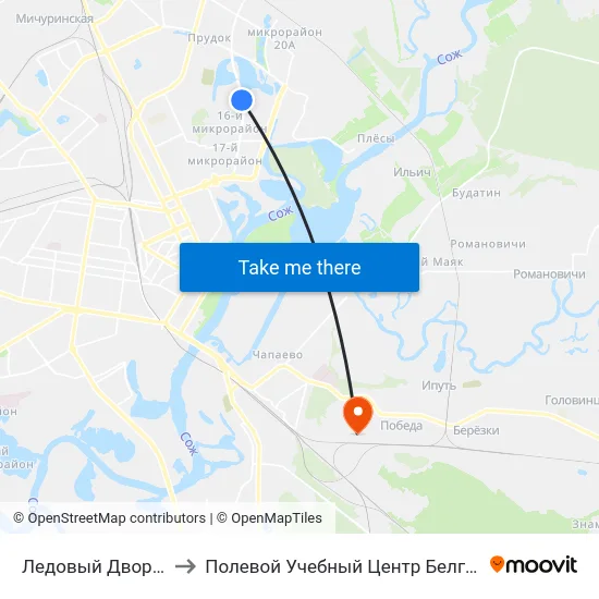 Ледовый Дворец to Полевой Учебный Центр Белгута map