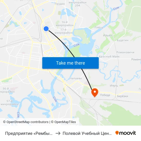 Предприятие «Рембыттехника» to Полевой Учебный Центр Белгута map