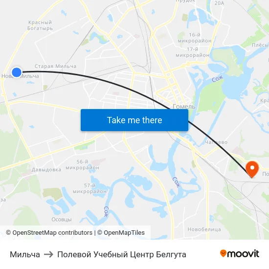 Мильча to Полевой Учебный Центр Белгута map