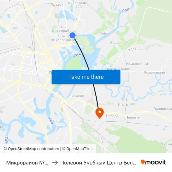 Микрорайон № 18 to Полевой Учебный Центр Белгута map