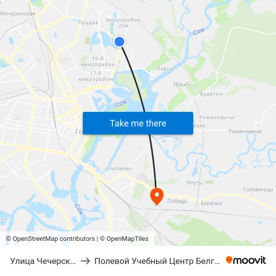 Улица Чечерская to Полевой Учебный Центр Белгута map