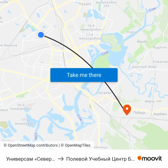 Универсам «Северный» to Полевой Учебный Центр Белгута map