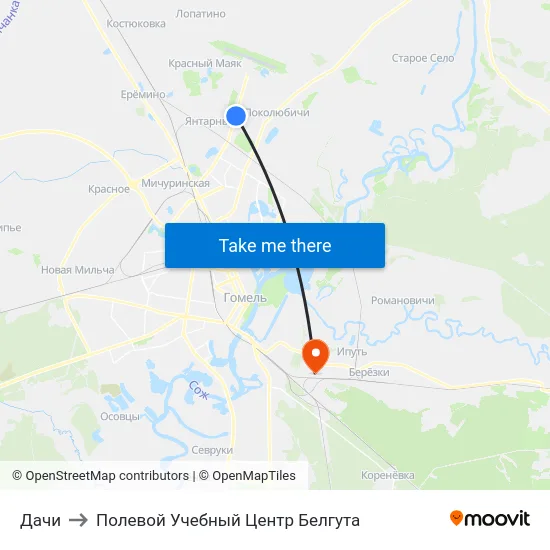 Дачи to Полевой Учебный Центр Белгута map