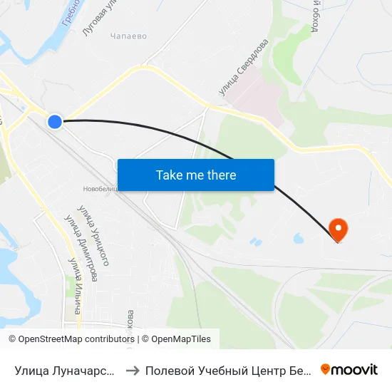 Улица Луначарского to Полевой Учебный Центр Белгута map