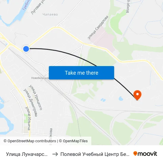 Улица Луначарского to Полевой Учебный Центр Белгута map