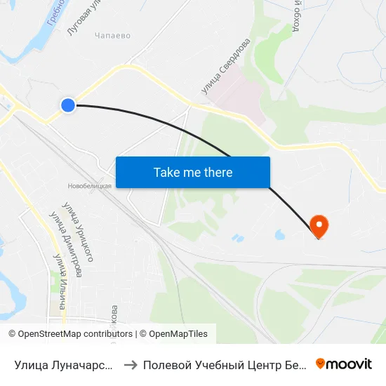 Улица Луначарского to Полевой Учебный Центр Белгута map