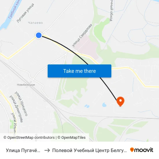 Улица Пугачёва to Полевой Учебный Центр Белгута map