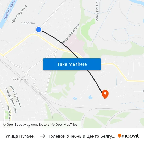 Улица Пугачёва to Полевой Учебный Центр Белгута map