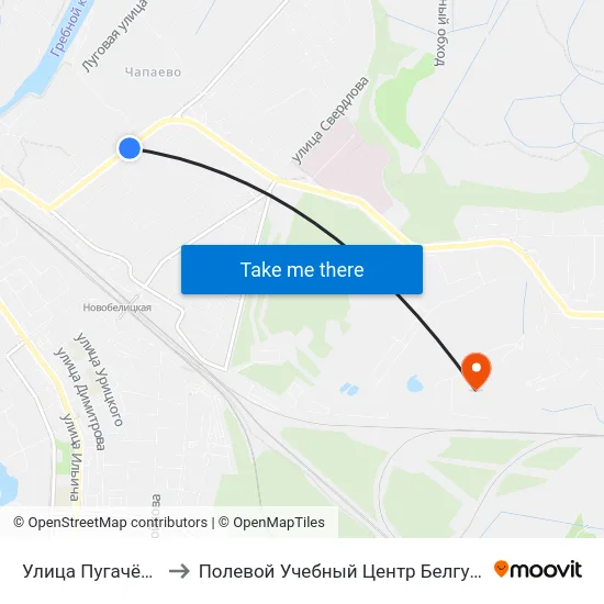 Улица Пугачёва to Полевой Учебный Центр Белгута map