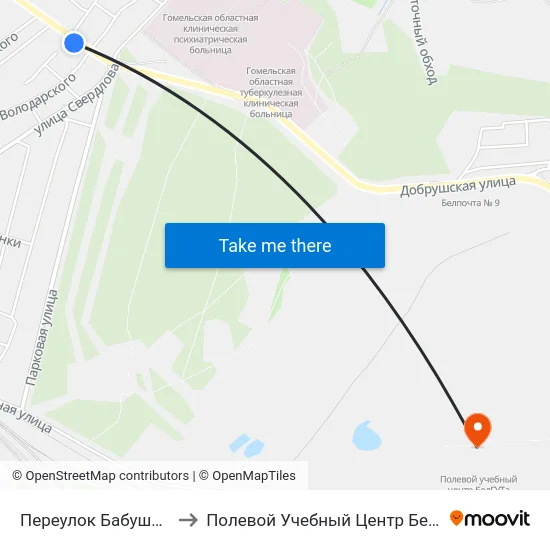 Переулок Бабушкина to Полевой Учебный Центр Белгута map