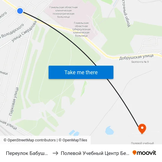 Переулок Бабушкина to Полевой Учебный Центр Белгута map