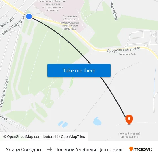 Улица Свердлова to Полевой Учебный Центр Белгута map