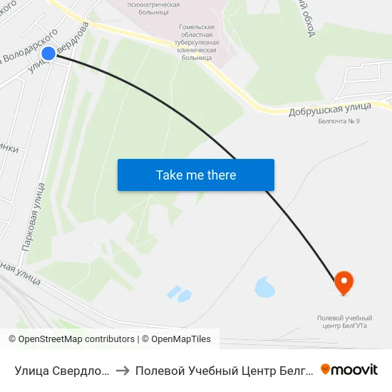 Улица Свердлова to Полевой Учебный Центр Белгута map