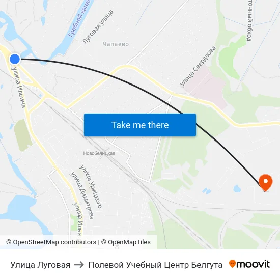 Улица Луговая to Полевой Учебный Центр Белгута map