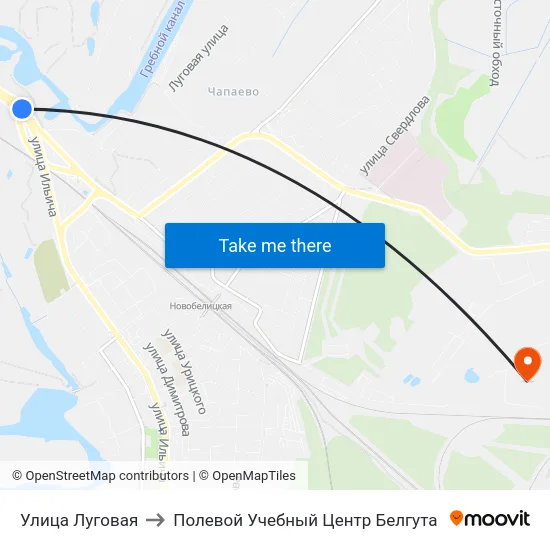 Улица Луговая to Полевой Учебный Центр Белгута map
