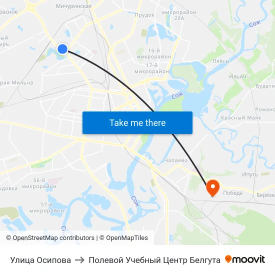 Улица Осипова to Полевой Учебный Центр Белгута map