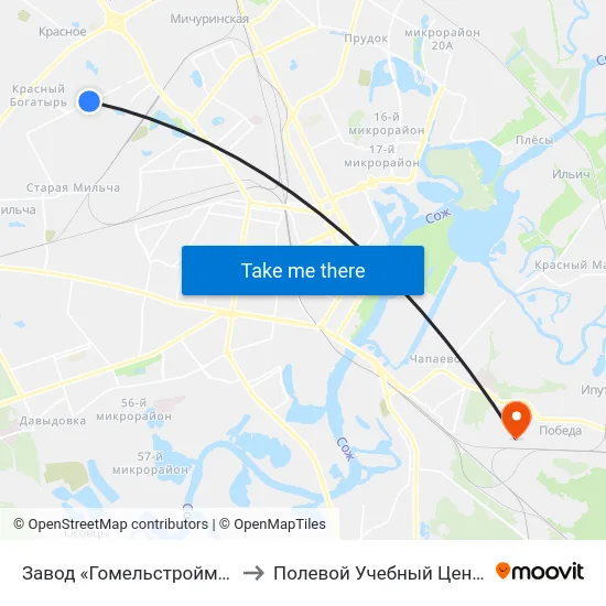 Завод «Гомельстройматериалы» to Полевой Учебный Центр Белгута map