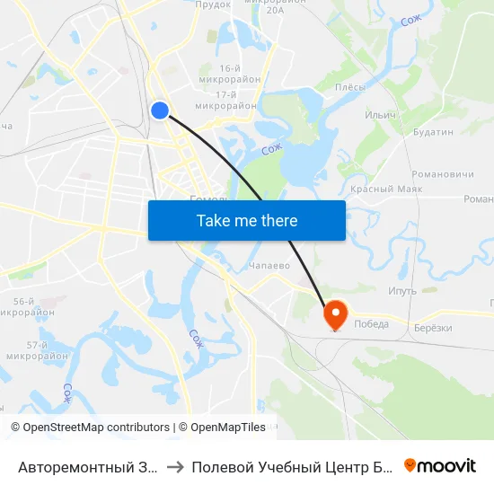 Авторемонтный Завод to Полевой Учебный Центр Белгута map