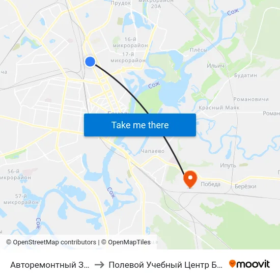 Авторемонтный Завод to Полевой Учебный Центр Белгута map