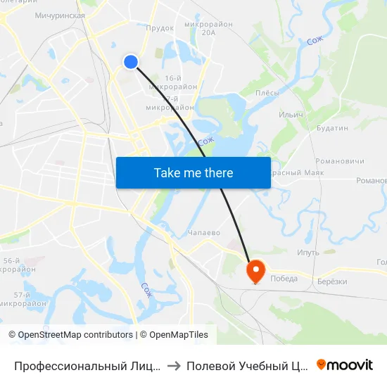 Профессиональный Лицей Строителей to Полевой Учебный Центр Белгута map