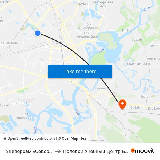 Универсам «Северный» to Полевой Учебный Центр Белгута map
