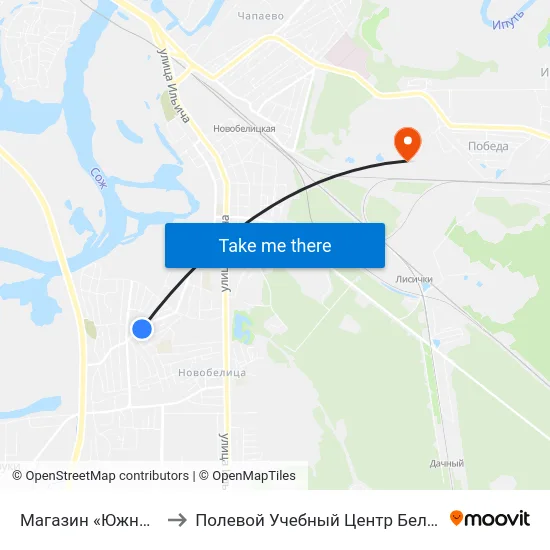 Магазин «Южный» to Полевой Учебный Центр Белгута map