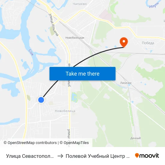 Улица Севастопольская to Полевой Учебный Центр Белгута map