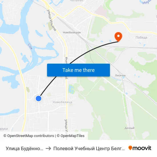 Улица Будённого to Полевой Учебный Центр Белгута map