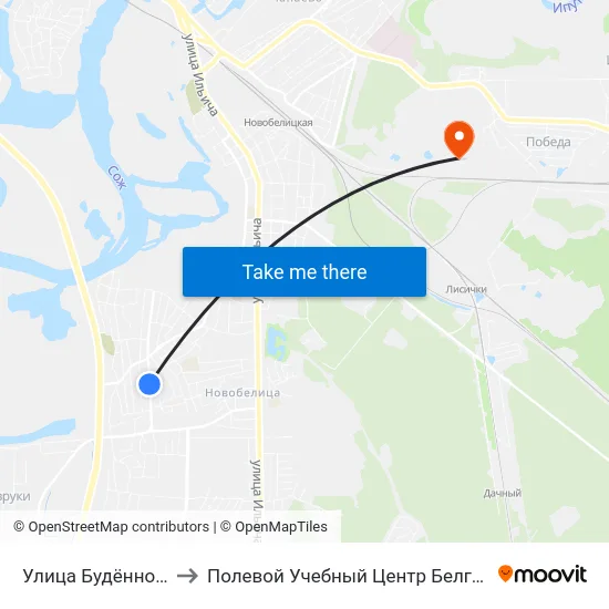 Улица Будённого to Полевой Учебный Центр Белгута map