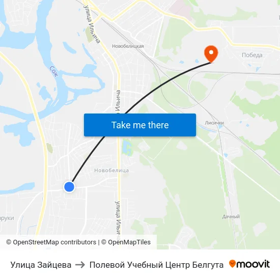 Улица Зайцева to Полевой Учебный Центр Белгута map