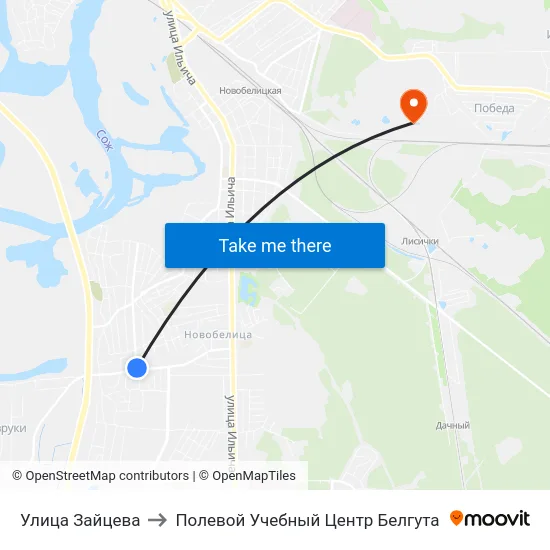 Улица Зайцева to Полевой Учебный Центр Белгута map