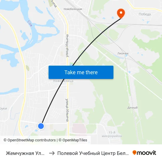 Жемчужная Улица to Полевой Учебный Центр Белгута map