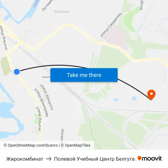 Жирокомбинат to Полевой Учебный Центр Белгута map